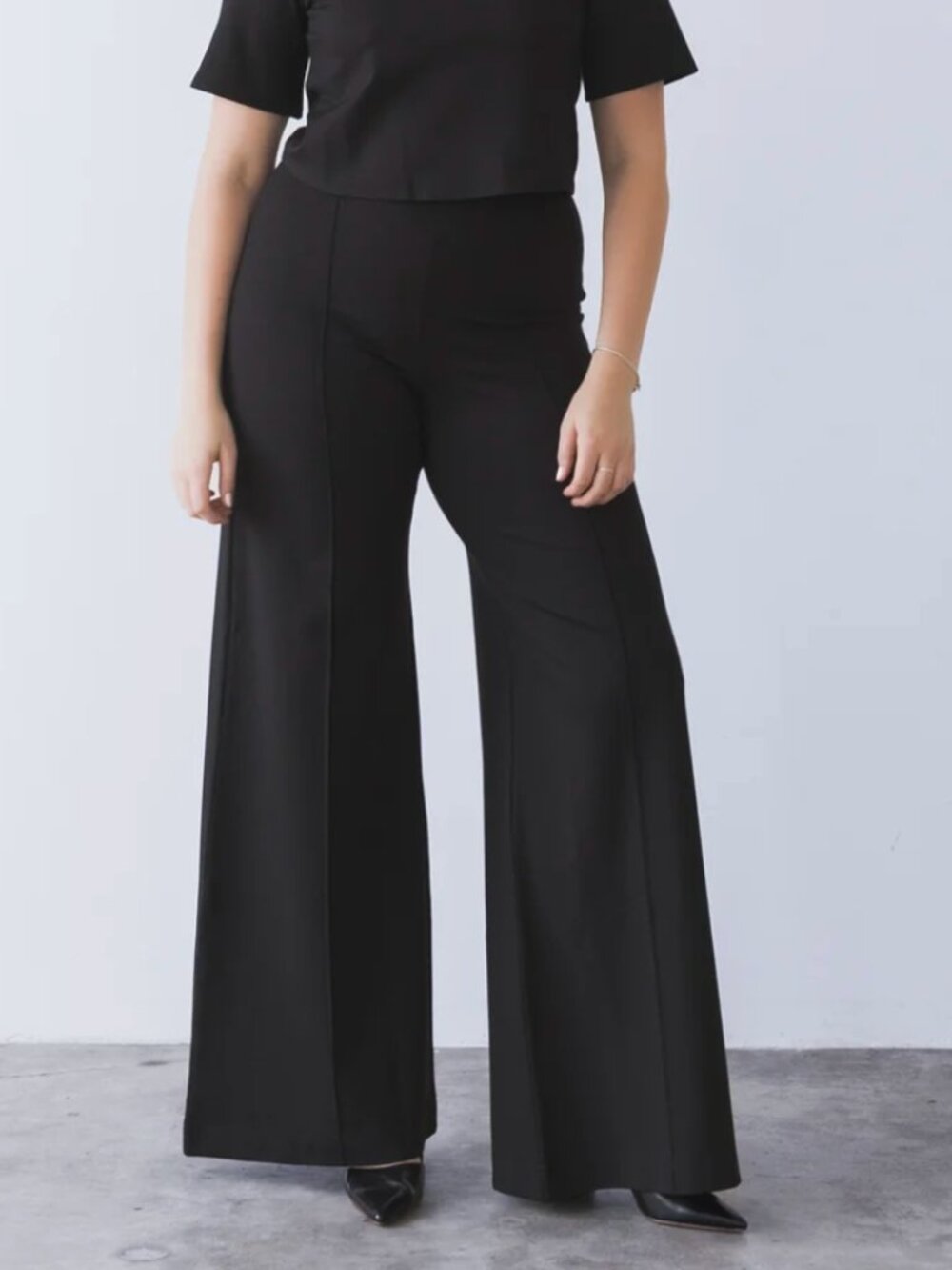 NWT Ripley Rader Ponte Knit High Waist Long Wide Leg Pull-On Pant Black sz 4 / L